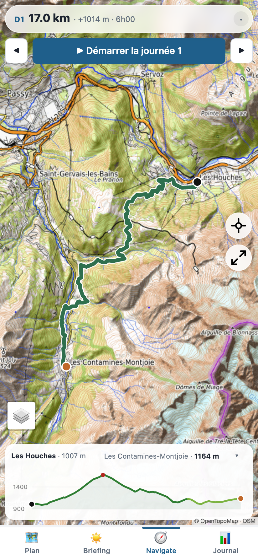 Navigation avec carte topo hors ligne et position en direct